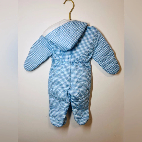 Vintage Hooded Baby Bunting Snowsuit Blue/ White Gingham - Picture 9 of 11